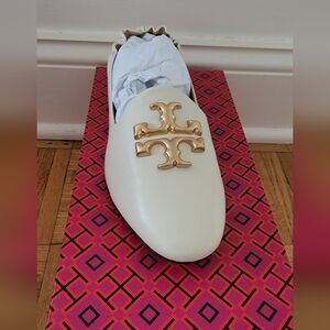 Brand New Tory Burch Eleanor White Loafers with Gold Logo